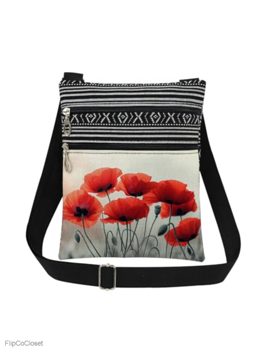 Polyester Crossbody Bag Adjustable Strap Double Zipper Sling Purse